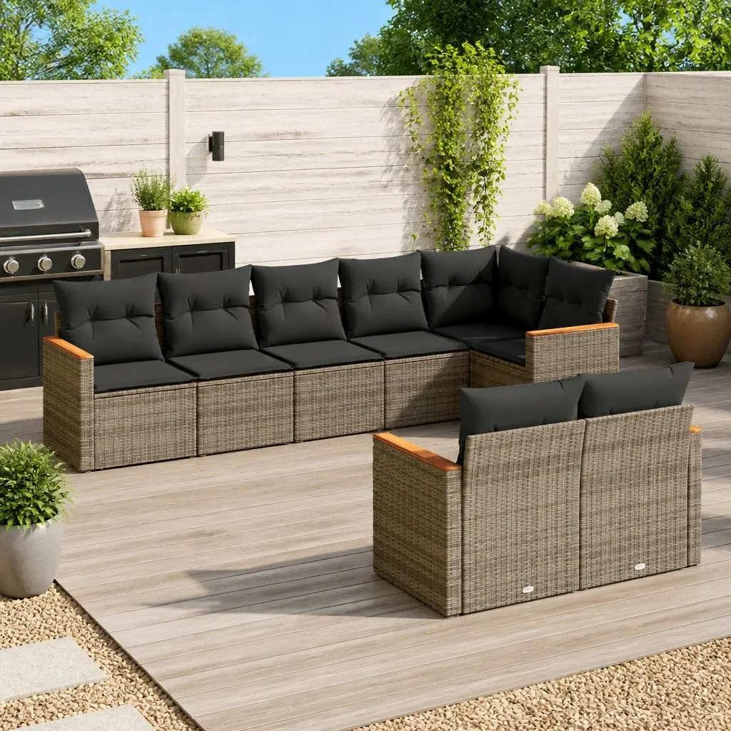 Garden Sofa Set Outdoor Furniture 8 Piece Modular Grey Poly Rattan