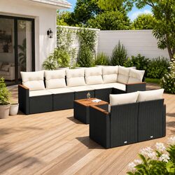 Garden Sofa Set 9 Piece Outdoor Furniture Patio Black Poly Rattan Modular