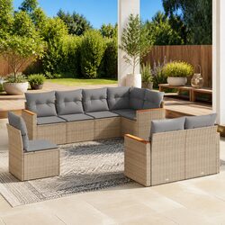 8-Piece Modular Garden Sofa Set – Beige PE Rattan