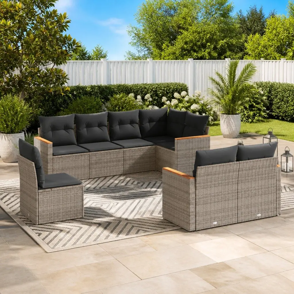 8 Piece Outdoor Garden Sofa Set for Patio Grey Poly Rattan
