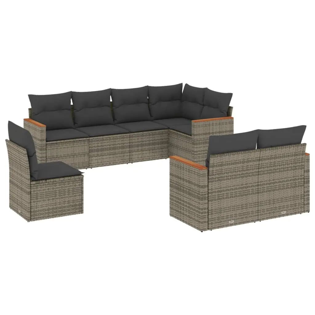 8 Piece Outdoor Garden Sofa Set for Patio Grey Poly Rattan