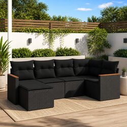 Garden Sofa Set 6 Pieces: Black PE Rattan Construction