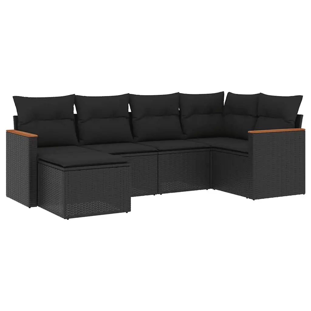 Garden Sofa Set 6 Piece Outdoor Furniture with Cushions Black Poly Rattan