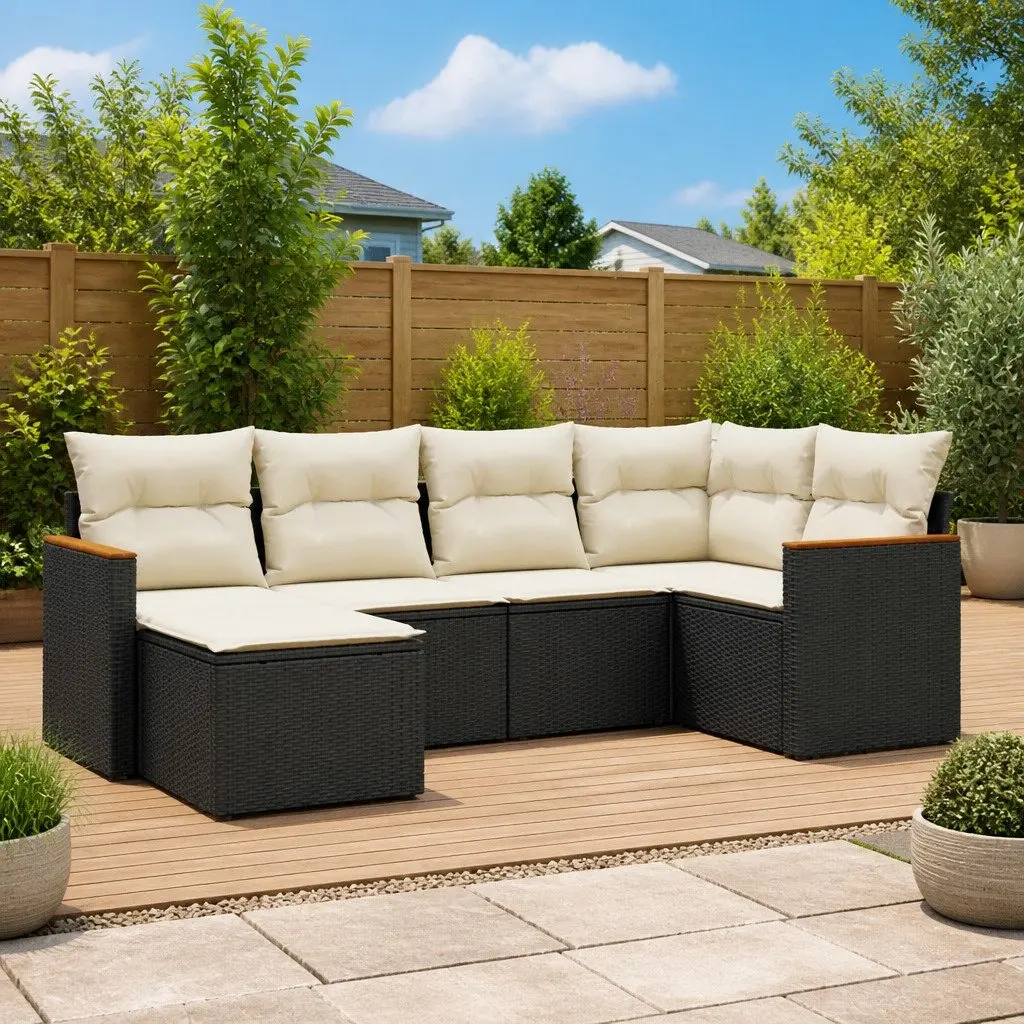 Garden Sofa Set 6 Piece Outdoor Furniture Patio Lounge Black Poly Rattan Modular