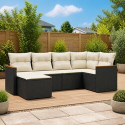 6 Piece Modular Outdoor Sofa Set - Black Poly Rattan