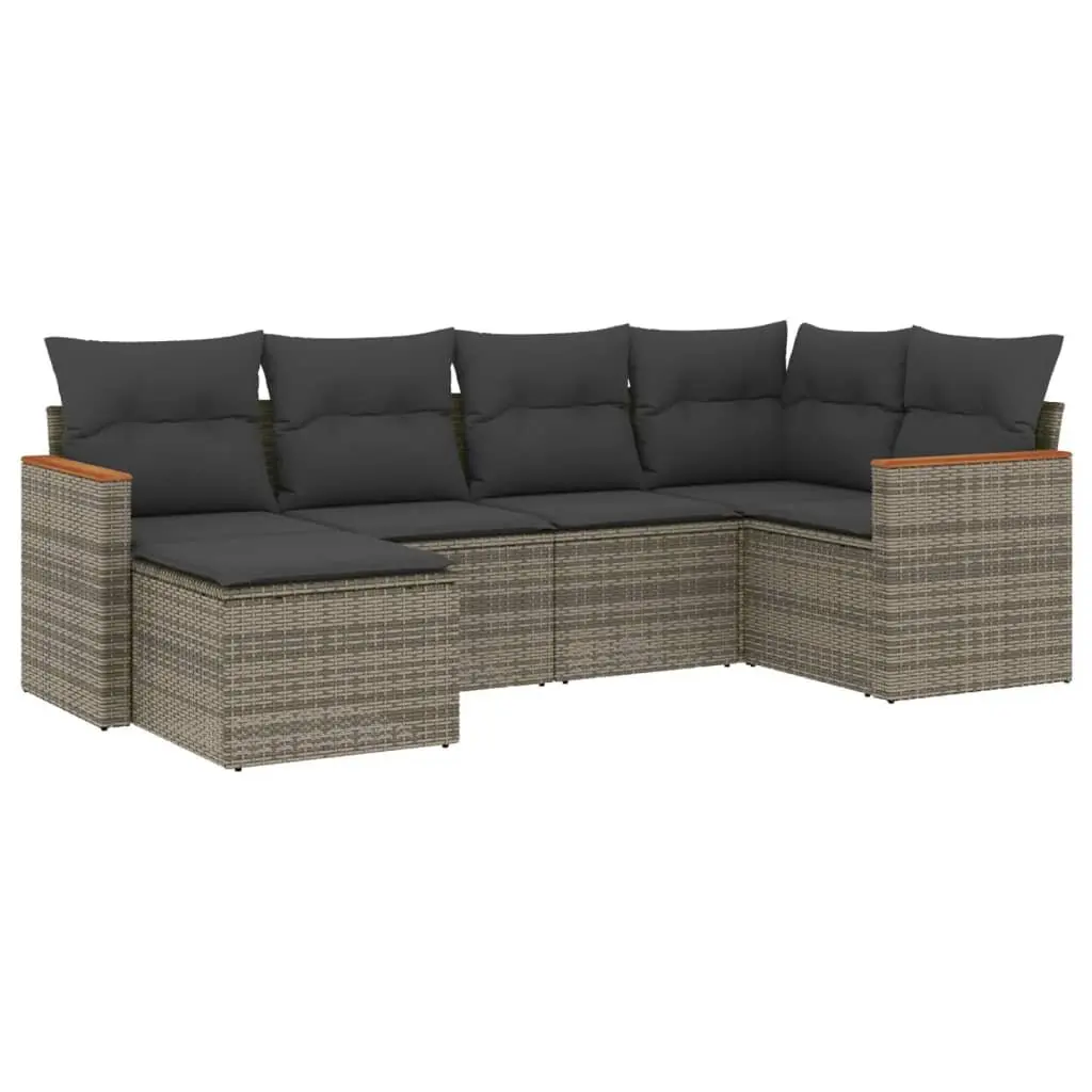Garden Sofa Set Outdoor Furniture 6 Piece Grey Poly Rattan Patio Seating