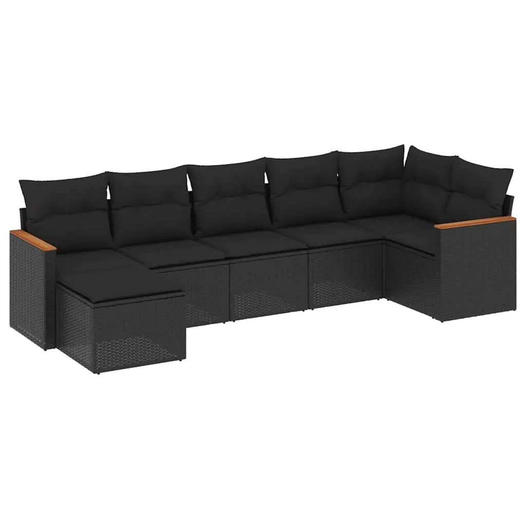 Garden Sofa Set 7 Piece Outdoor Furniture Patio Lounge Black Poly Rattan Modular