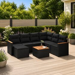 Specifications for 8-Piece Garden Sofa Set - Black Rattan