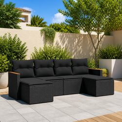 Garden Sofa Set 6 Piece Outdoor Furniture Patio Black Poly Rattan with Cushions