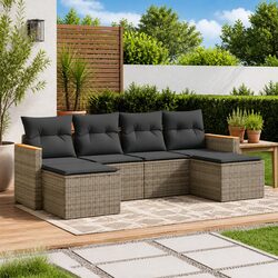 6-Piece Modular Outdoor Garden Sofa Set - Grey Rattan