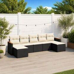 7 Piece Black Garden Sofa Set - Poly Rattan Outdoor Design