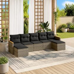 7 Piece Modular Outdoor Garden Sofa Set with Grey Cushions