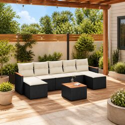 8 Piece Garden Sofa Set with Storage and Acacia Tabletop