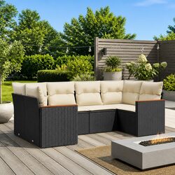 6-Piece Outdoor Modular Sofa Set in Black Poly Rattan