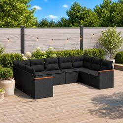 9-Piece Outdoor Sofa Set Specifications: Modular Black Rattan