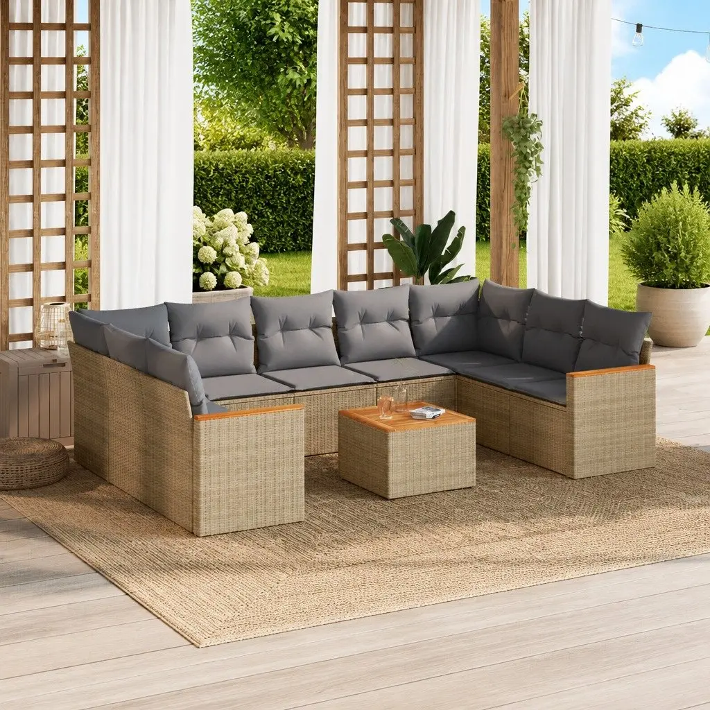 10 Piece Garden Sofa Set Outdoor Furniture Beige Poly Rattan for Backyard Patio