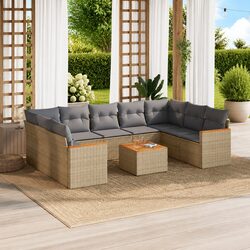 10 Piece Garden Sofa Set Outdoor Furniture Beige Poly Rattan with Cushions