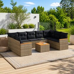 10-Piece Garden Sofa Set: Grey Poly Rattan