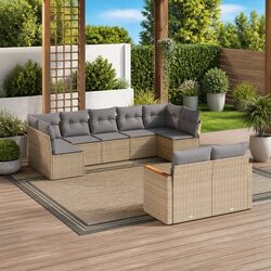 Garden Sofa Set 9-Piece: Beige Modular Outdoor Furniture