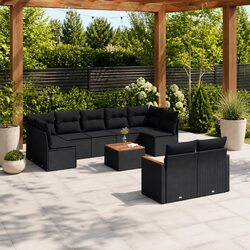 Garden Sofa Set 10 Piece Outdoor Furniture Patio Lounge Black Poly Rattan