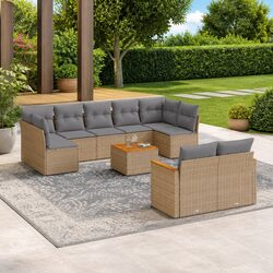 Garden Sofa Set 10 Pieces: Beige Rattan & Acacia Wood