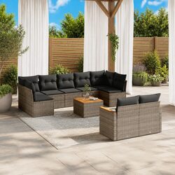 10 Piece Outdoor Sofa Set - Grey Poly Rattan Design