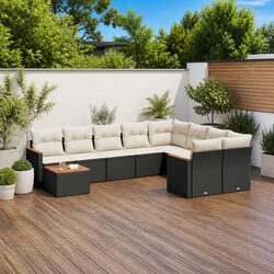 10-Piece Modular Garden Sofa Set - Black PE Rattan Frame