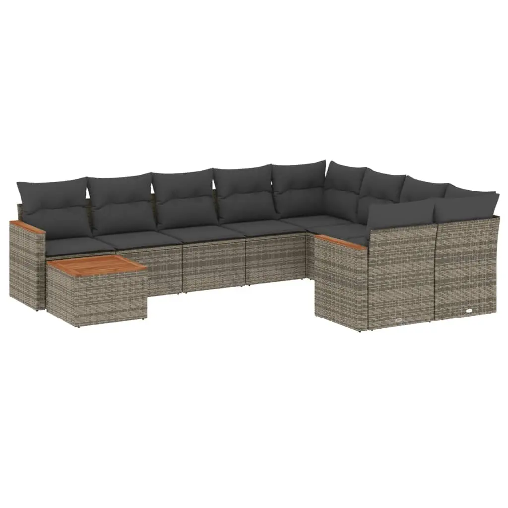 10-Piece Grey Poly Rattan Outdoor Sofa Set
