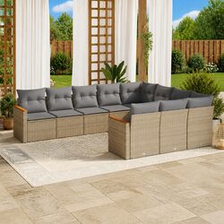 10 Piece Beige Outdoor Sofa Set with Modular Design