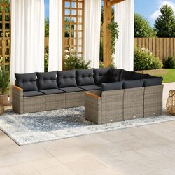 Garden Sofa Set 10 Piece Outdoor Furniture Patio Grey Poly Rattan Modular