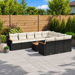 Garden Sofa Set 11 Piece Outdoor Furniture Black Poly Rattan Modular with