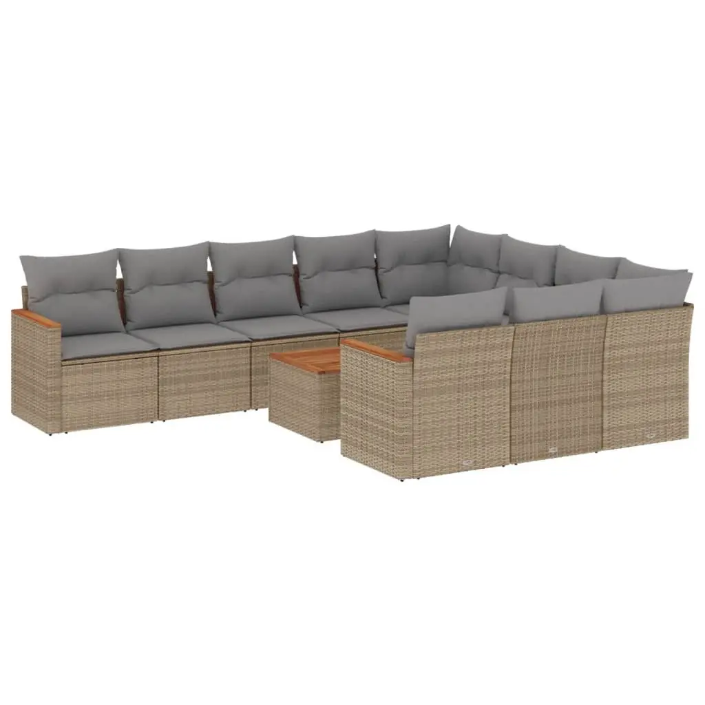 Outdoor Garden Sofa Set 11 Piece Beige Rattan Patio Furniture with Storage