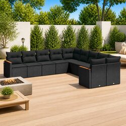Garden Sofa Set 10 Piece Outdoor Furniture Patio Sectional with Cushions Black