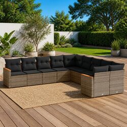 Garden Sofa Set 10 Piece Outdoor Furniture Grey Poly Rattan Patio Modular