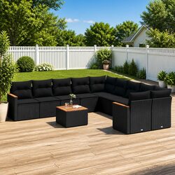 Garden Sofa Set 11 Piece Outdoor Furniture Patio Lounge Black Poly Rattan