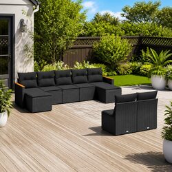 9-Piece Garden Sofa Set with Modular Design in Black