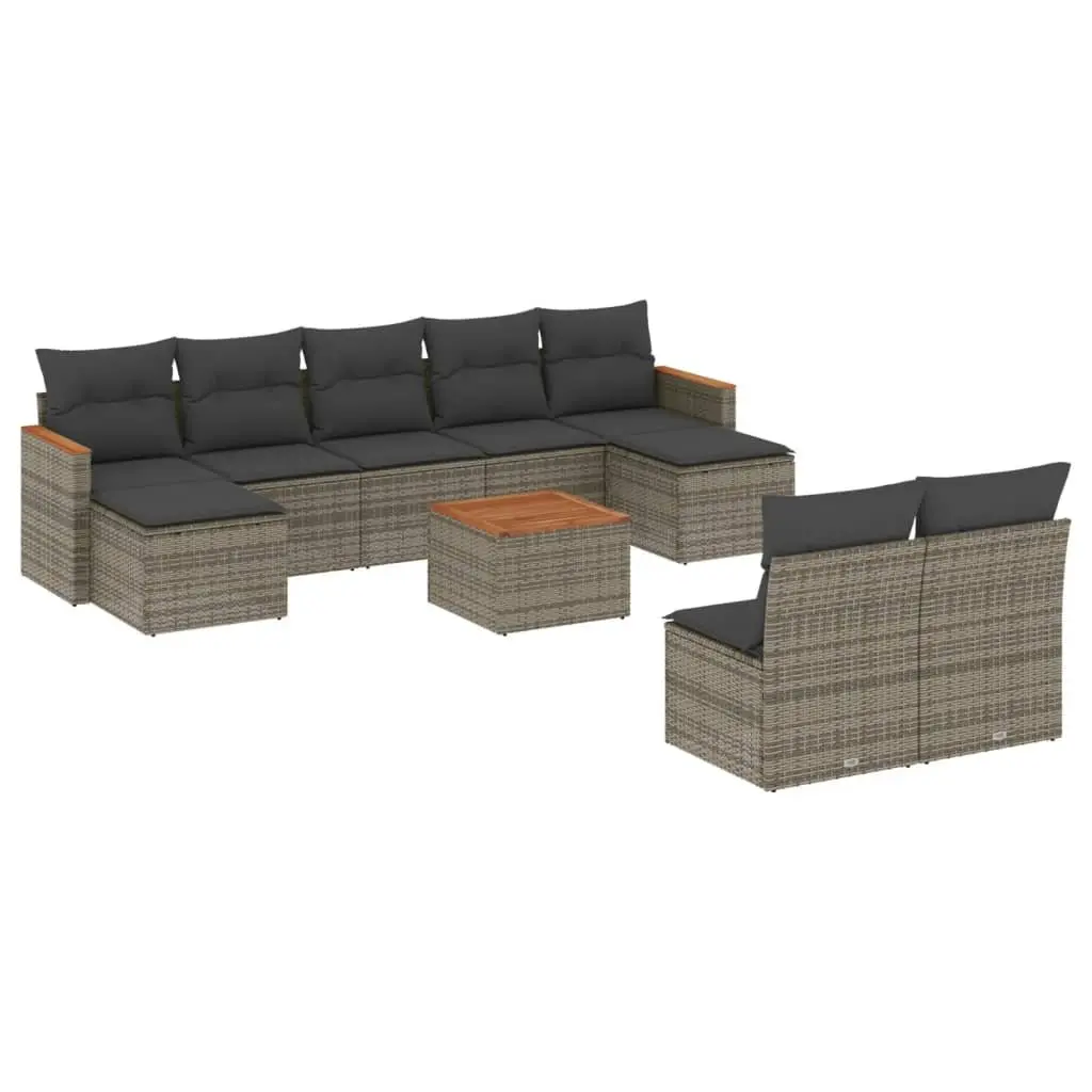 Garden Sofa Set 10 Piece Outdoor Furniture Grey Poly Rattan Patio Lounge