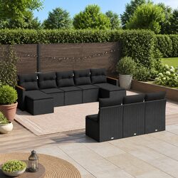 10-Piece Modular Garden Sofa Set with Black Rattan