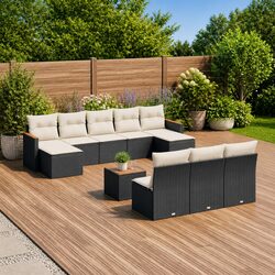 10-Piece Modular Black Outdoor Furniture Sofa Set