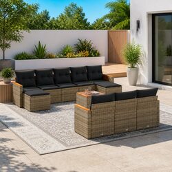 11-Piece Garden Sofa Set: Grey Poly Rattan Details