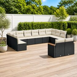 12-Piece Modular Garden Sofa Set in Black PE Rattan