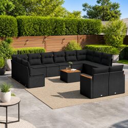 Specifications of 13-Piece Black Poly Rattan Garden Sofa Set