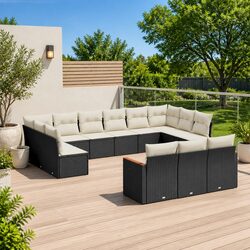 Garden Sofa Set 13-Piece Black Poly Rattan – Specs Inside