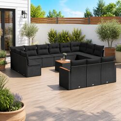 Garden Sofa Set 14 Piece Outdoor Patio Furniture Black Poly Rattan Modular
