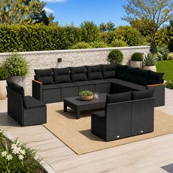 Specifications of the 12-Piece Black Poly Rattan Sofa Set