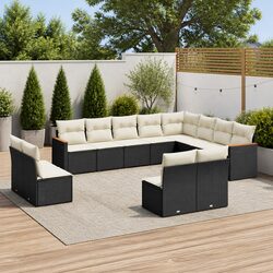 Garden Sofa Set 12 Piece Outdoor Furniture Patio Modular Black Poly Rattan