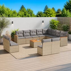 Garden Sofa Set 13 Piece Outdoor Furniture Patio Beige Poly Rattan Modular