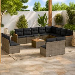 Garden Sofa Set 13 Piece Outdoor Furniture Patio Sectional Grey Poly Rattan