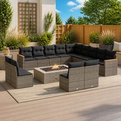Garden Sofa Set 13 Piece Outdoor Patio Furniture Grey Poly Rattan Modular