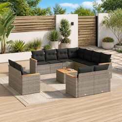 12-Piece Modular Garden Sofa Set in Grey Poly Rattan